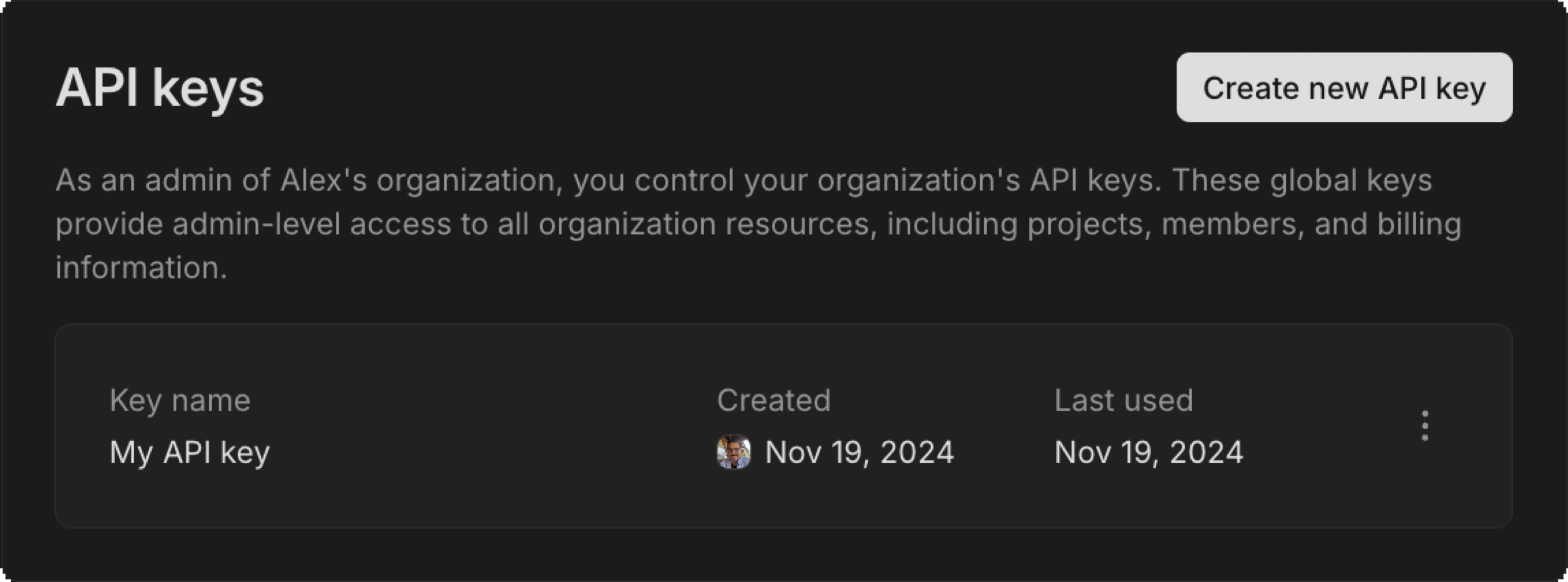 creating an api key from the console